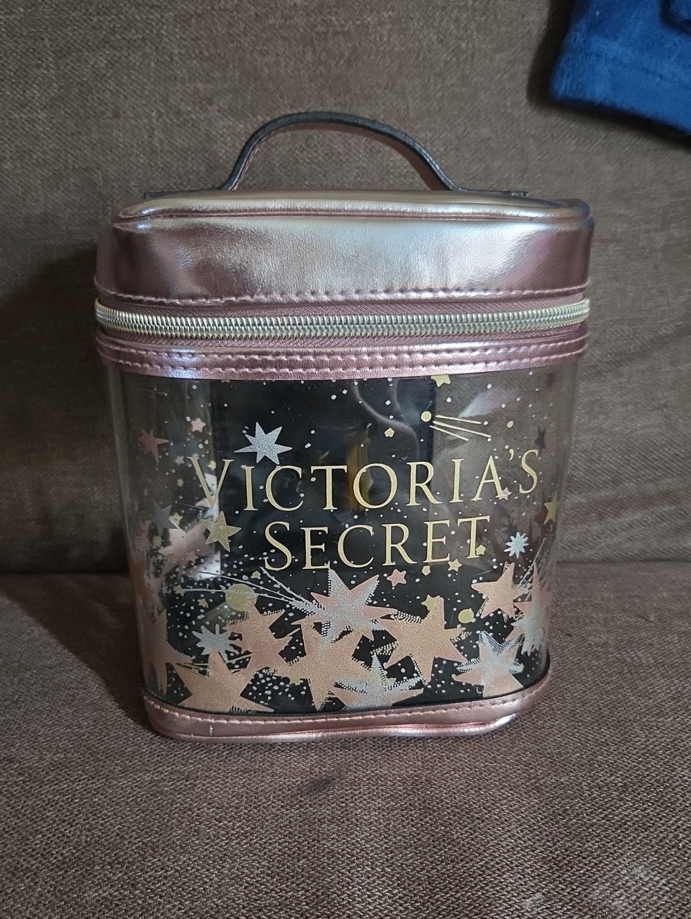 Victoria's Secret Rose Gold Metallic & Clear Star Cosmetic Case